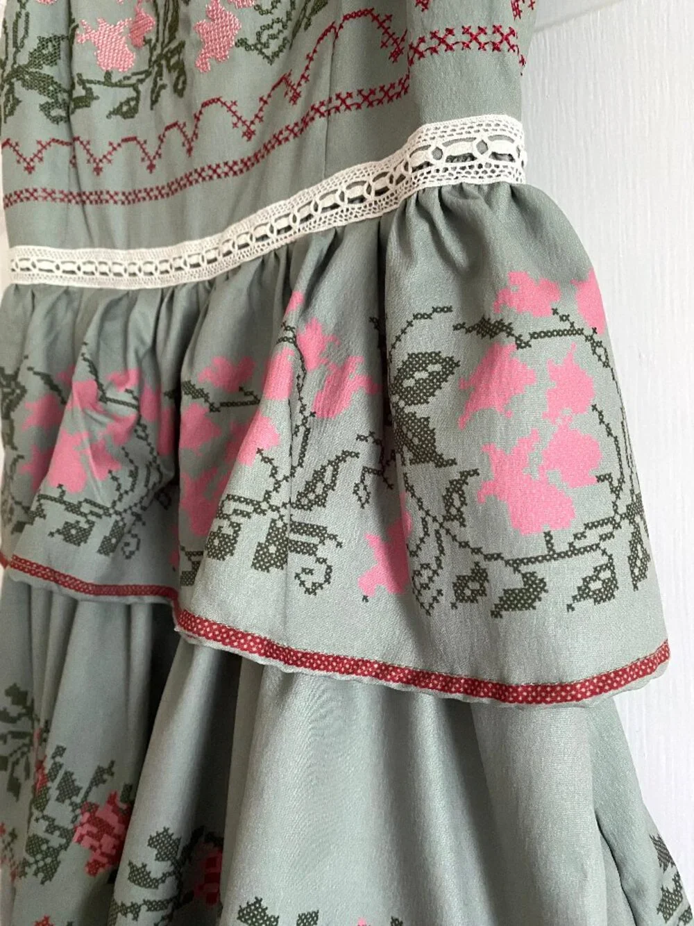 Vintage Tiered Embroidered Dress S